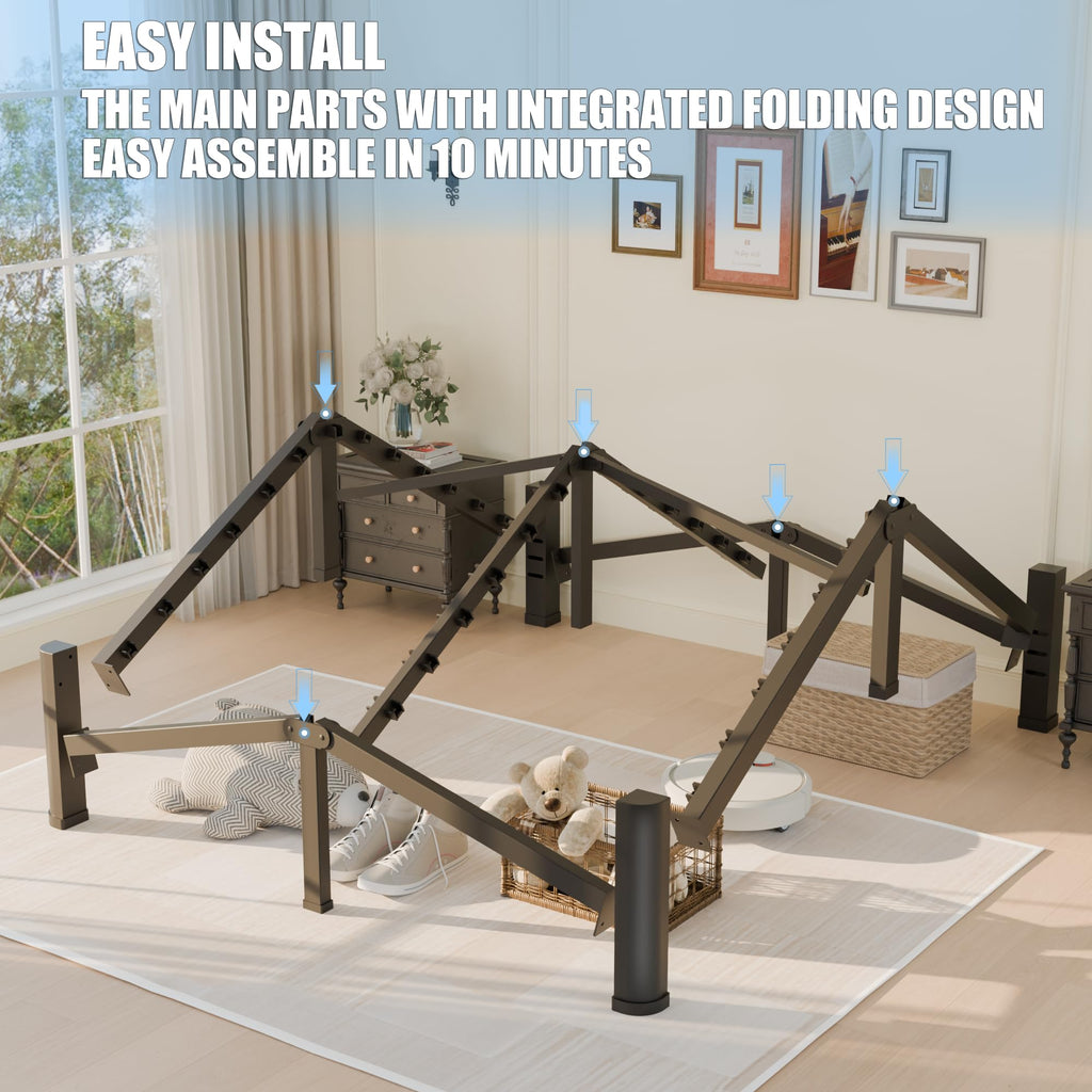Queen Bed Frame with Headboard Hole and Steel Slats Support V697