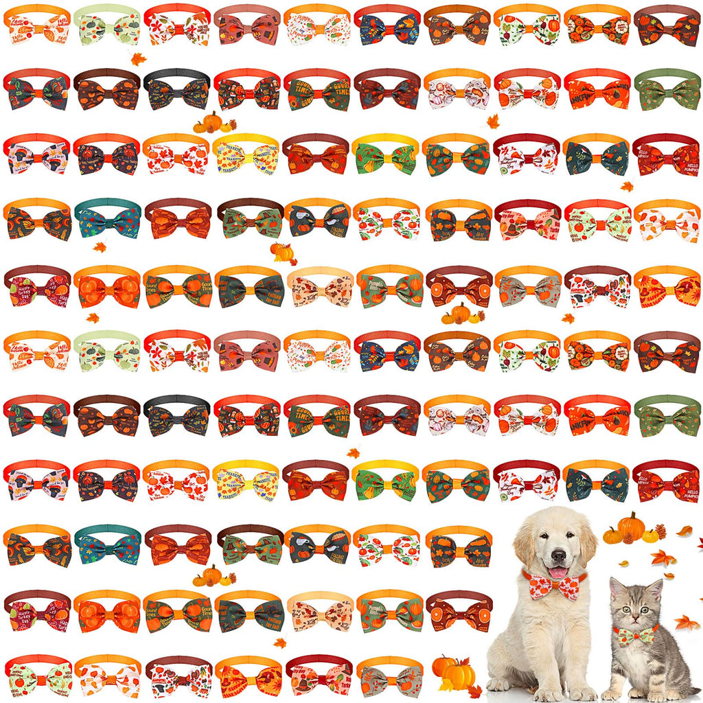 100 Pcs Fall Dog Bow Adjustable Pet Bowtie Collar W201