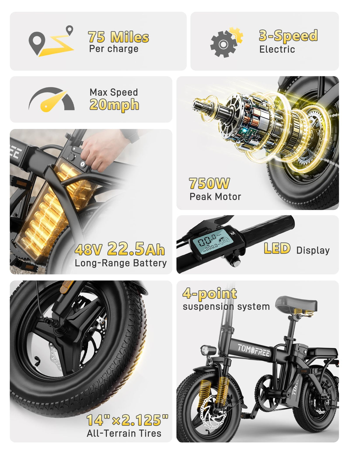Folding Electric Bike 48V 22.5Ah 750W Fat Tire D6064
