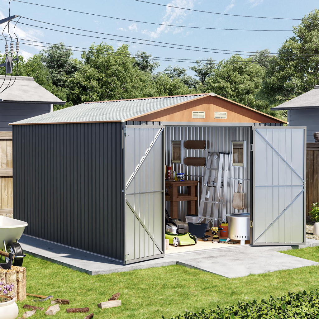 10x12x7.4FT Outdoor Storage Shed with Lockable Doors T678