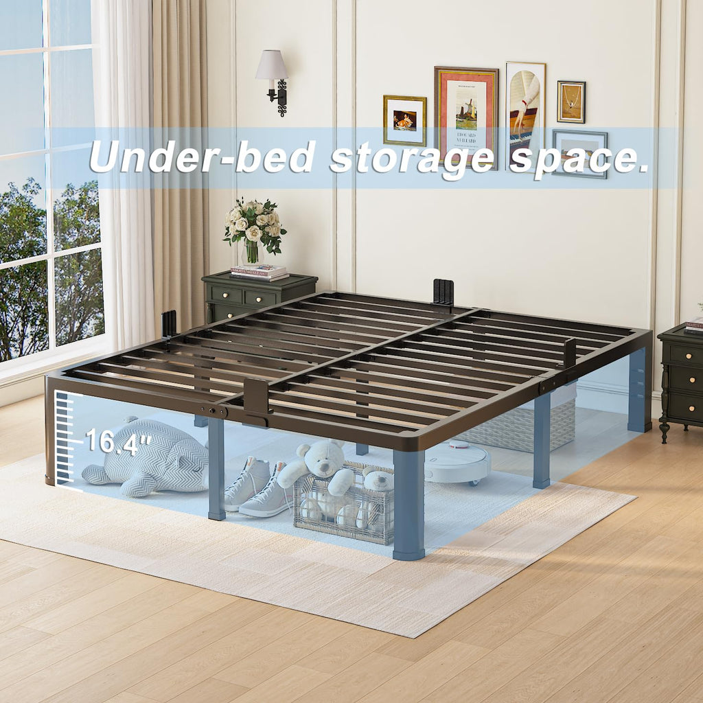 Queen Bed Frame with Headboard Hole and Steel Slats Support V697