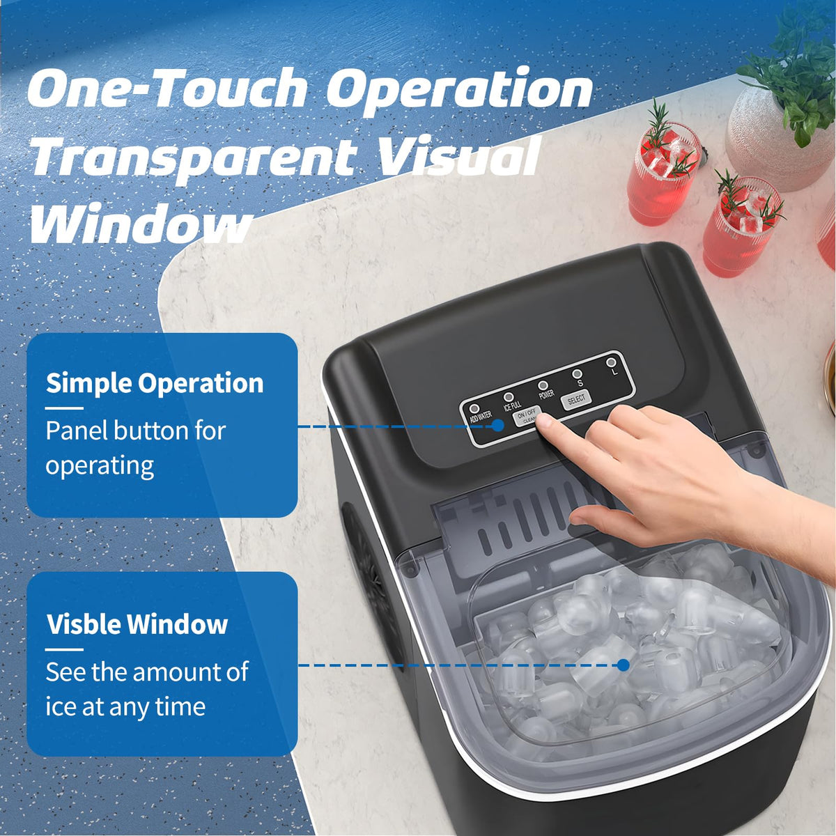 Countertop Ice Maker Machine with Scoop & Basket 26Lbs/24H P18602