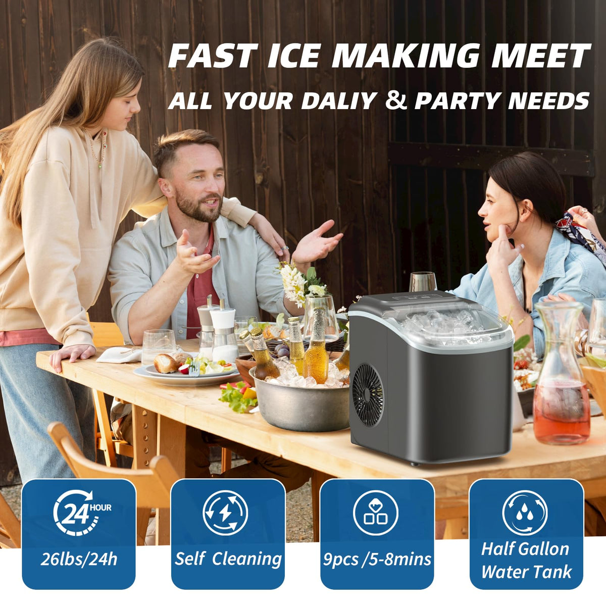 Countertop Ice Maker Machine with Scoop & Basket 26Lbs/24H P18602