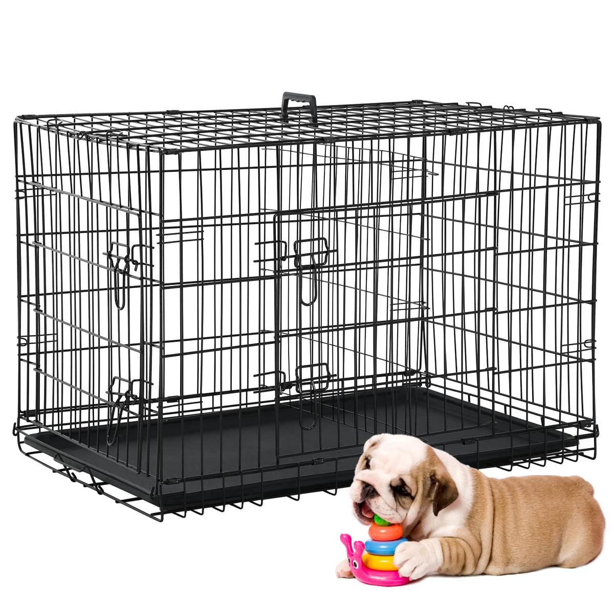 36 Inch Double-Door Metal Dog Crate with Tray and Divider S9839