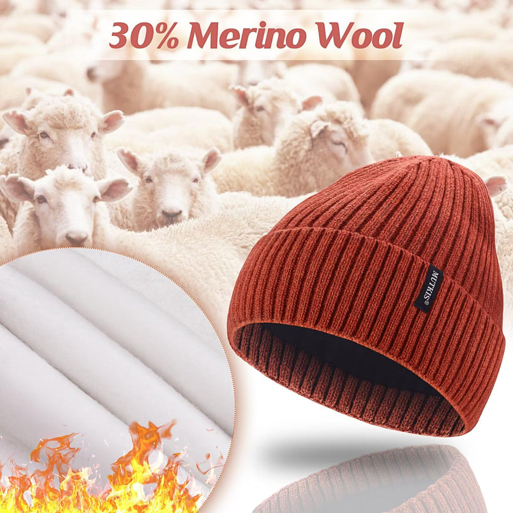 Merino Wool Knit Beanie Hat Z640534
