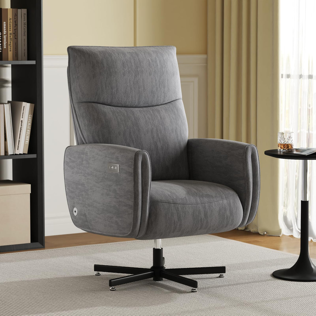 Grey Velvet Swivel Rocker Recliner Chair with USB & Type-C Charging L443954