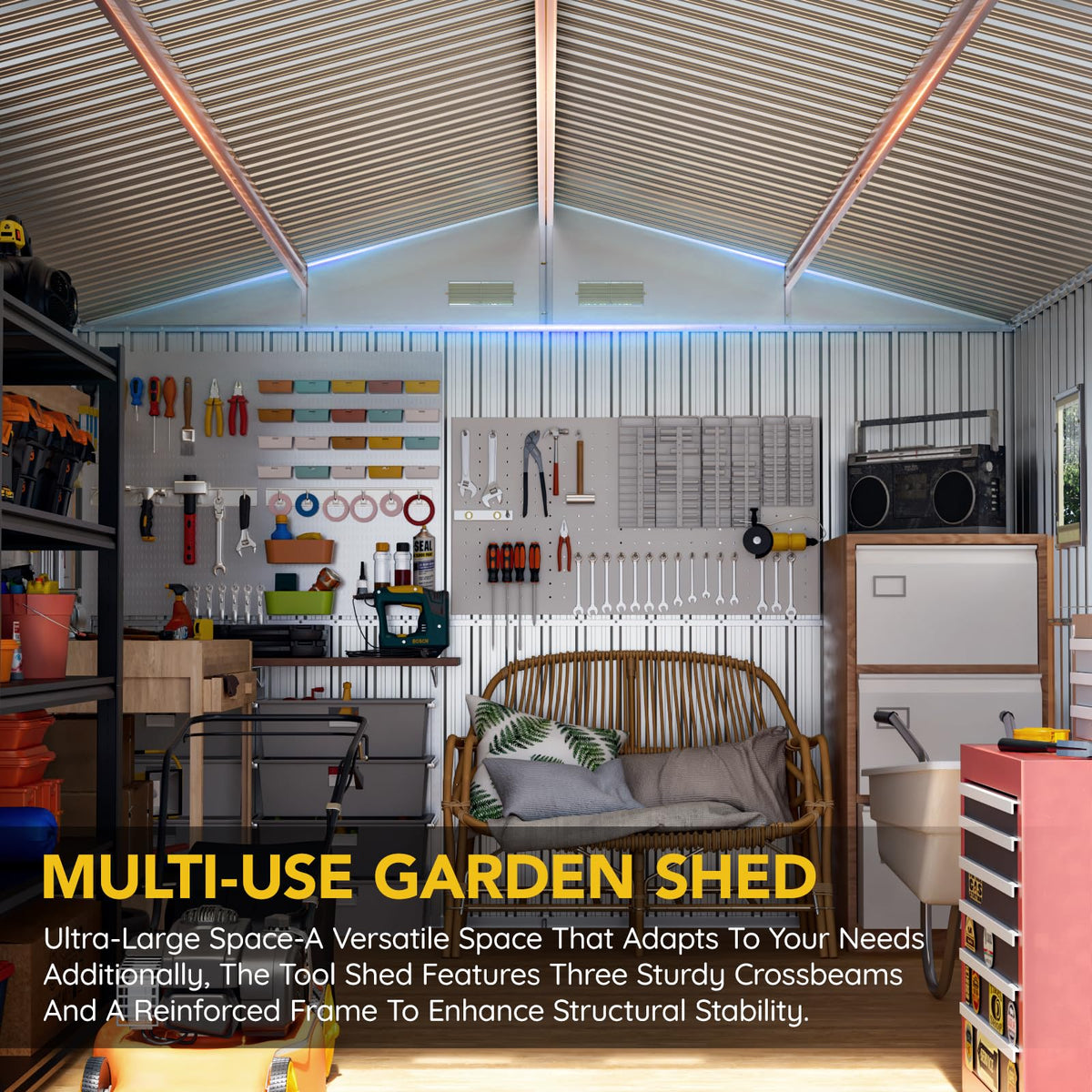 10x12x7.4FT Outdoor Storage Shed with Lockable Doors T678