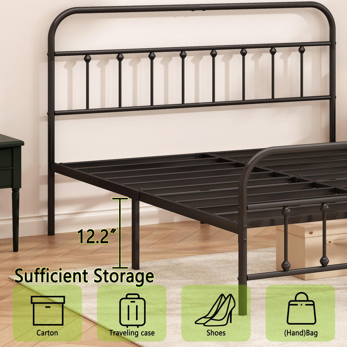 Queen Size Black Metal Bed Frame O55669