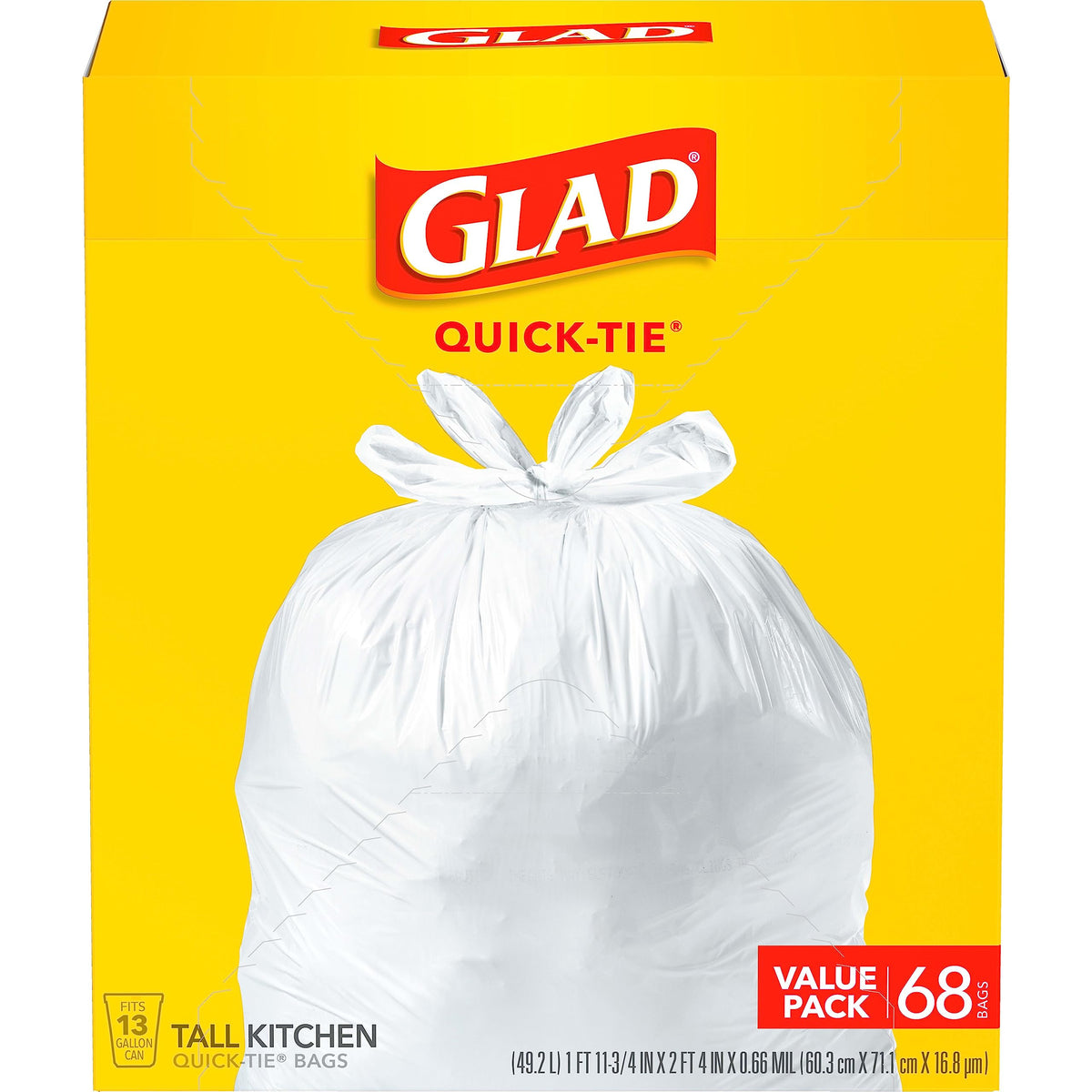 13 Gallon Unscented Quick-Tie Tall Kitchen Trash Bags 68 Count S42990