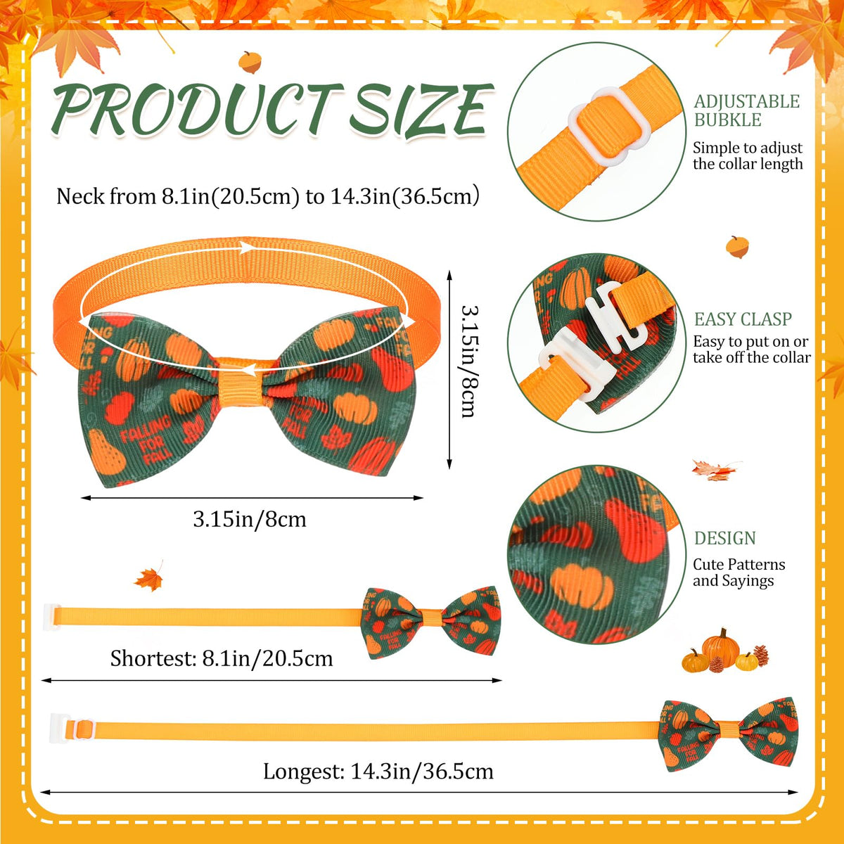 100 Pcs Fall Dog Bow Adjustable Pet Bowtie Collar W201