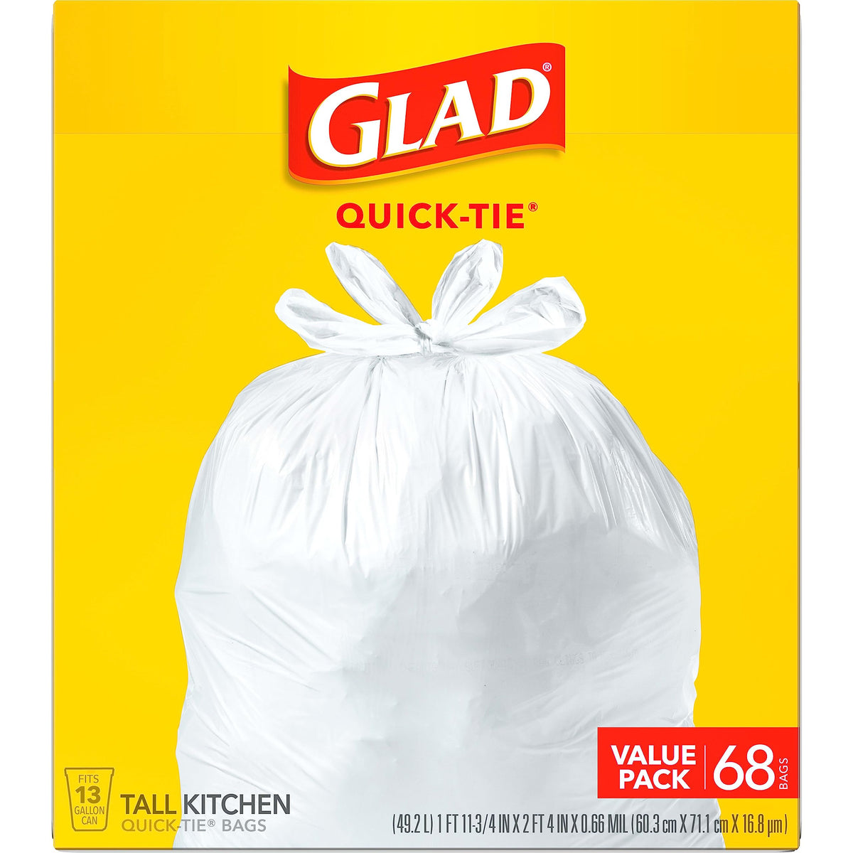 13 Gallon Unscented Quick-Tie Tall Kitchen Trash Bags 68 Count S42990