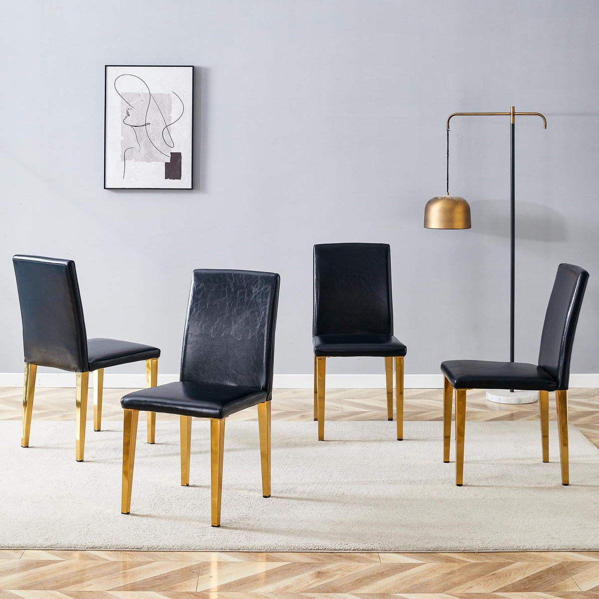 Black Gold Upholstered Dining Chairs Set of 4 H8876