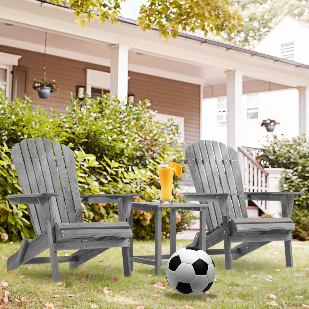 Wood Folding Adirondack Chair Set of 2 Solid Cedar A962129