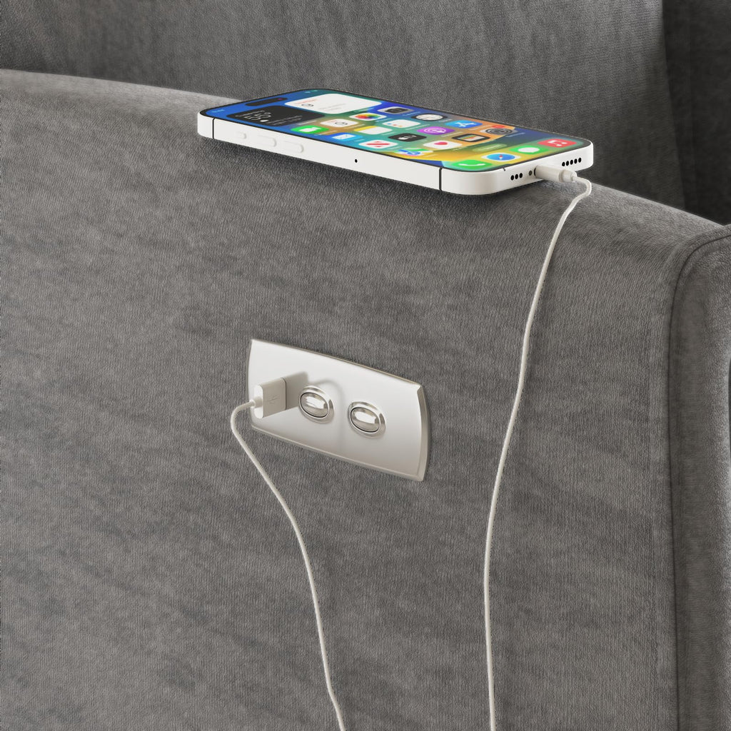 Grey Velvet Swivel Rocker Recliner Chair with USB & Type-C Charging L443954