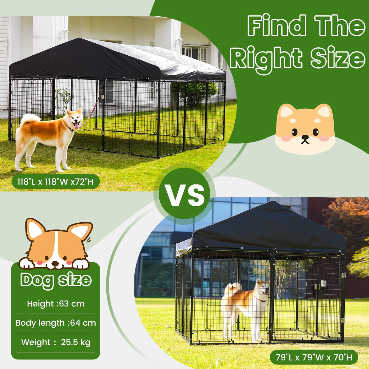 Large Outdoor Dog Enclosure with Roof V7913