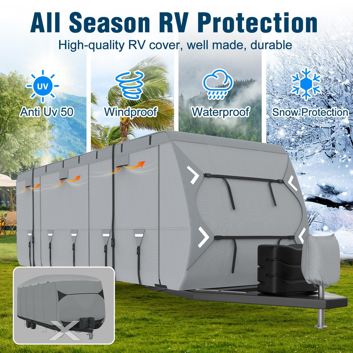 16-18ft Heavy Duty Waterproof RV Cover with Tire Cover H7939