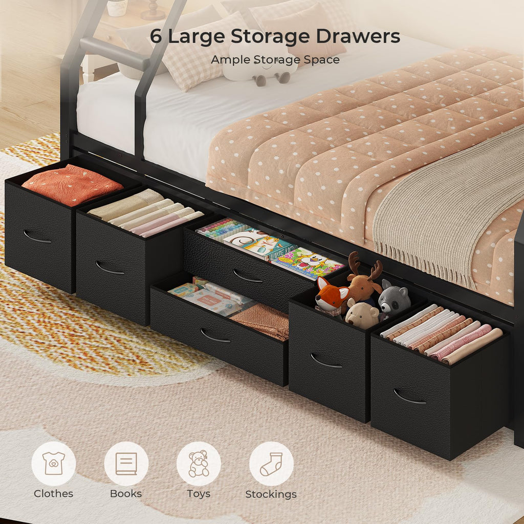 Twin Over Full Bunk Bed with Trundle and 6 Storage Drawers X2197