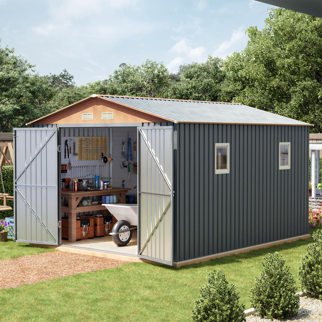 10x12x7.4FT Outdoor Storage Shed with Lockable Doors T678