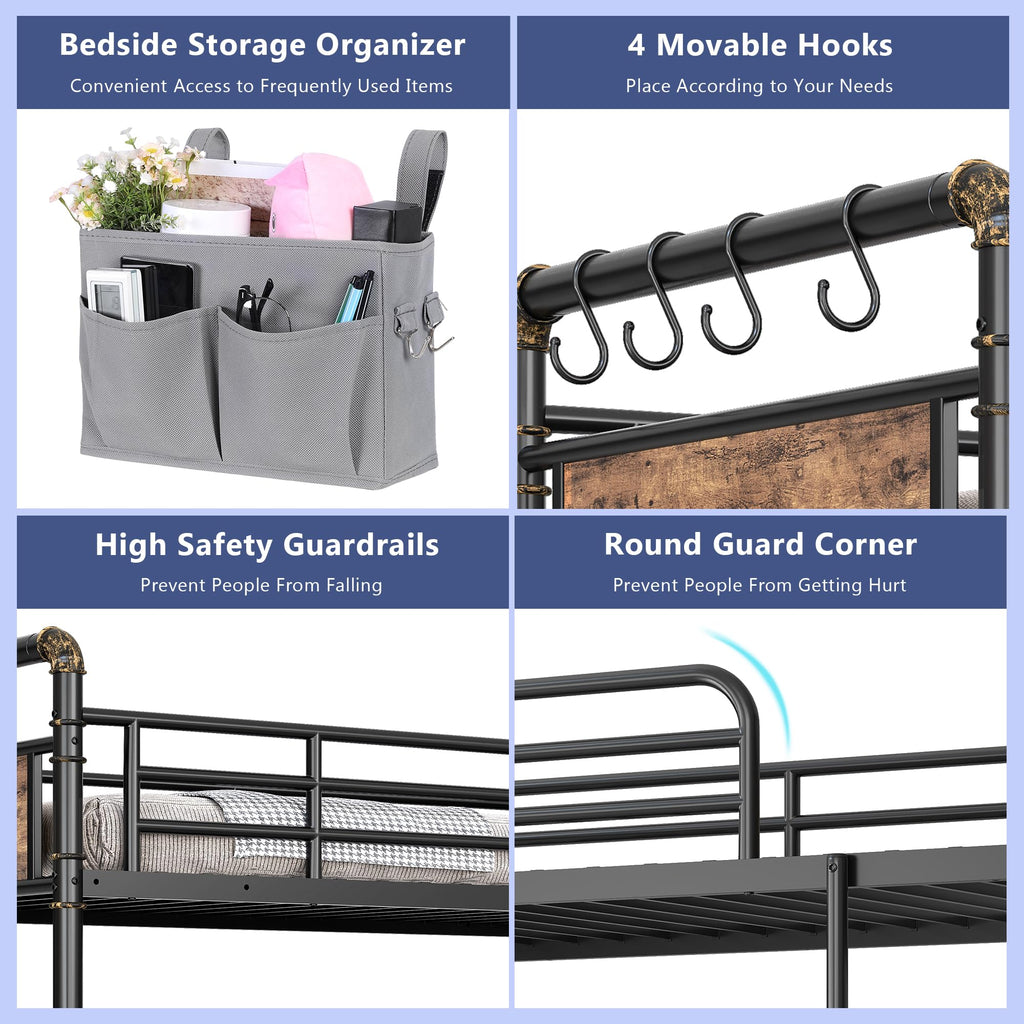 Twin Over Twin Metal Bunk Bed with Safety Guard Rails O812330