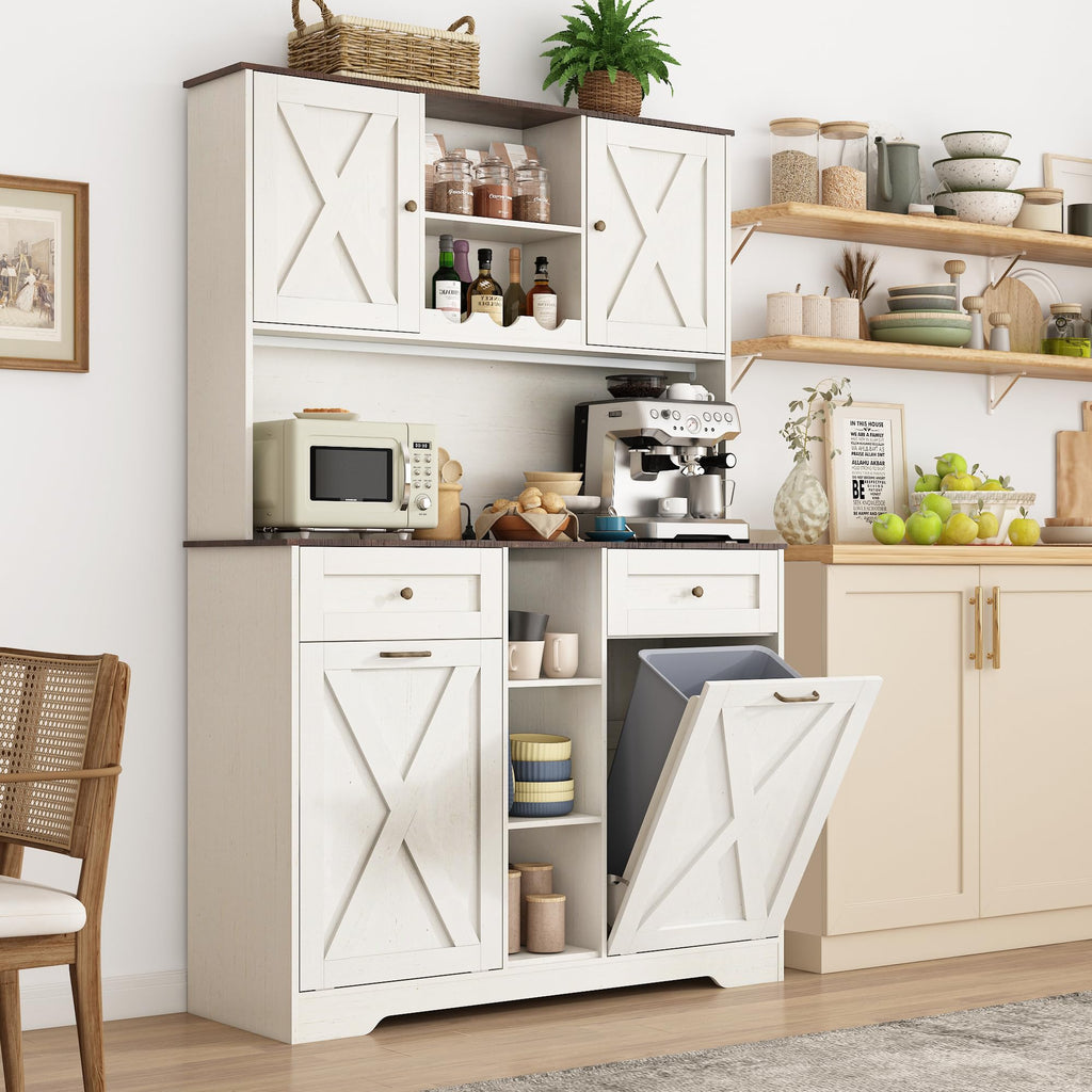 White Kitchen Pantry Storage Cabinet with Power Outlets and Two Drawers G15125