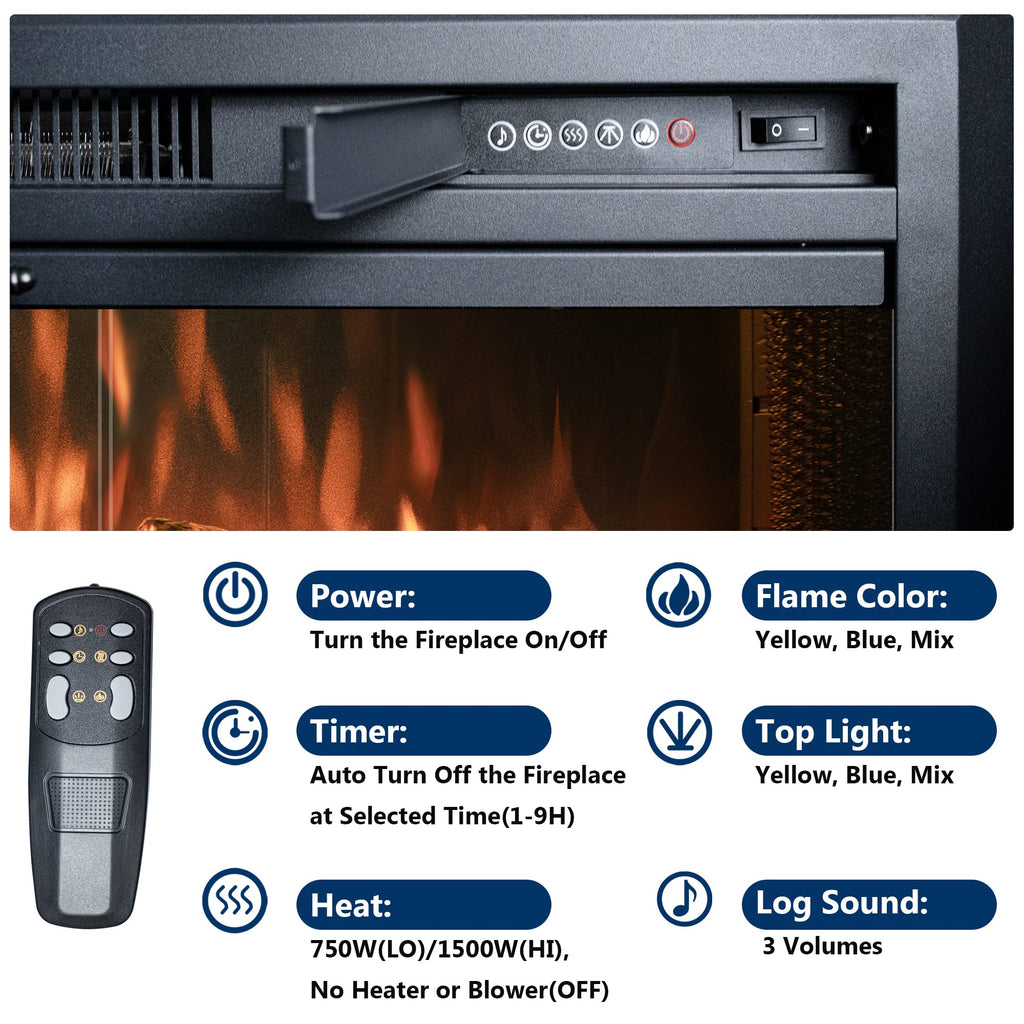 Black Electric Fireplace Insert with Metal Trim Kit, 45" W x 32" H U168972