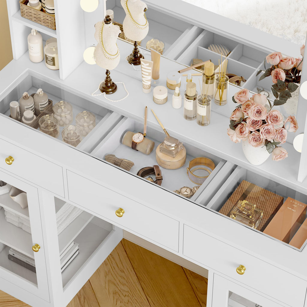 White Makeup Vanity Desk with Mirror and Lights Y72891