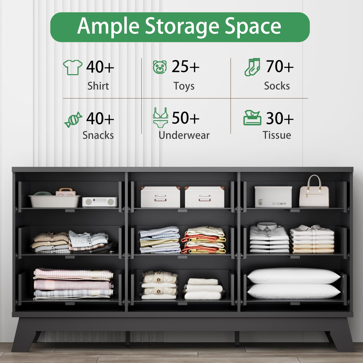 Black 9 Drawer Fluted Wood Dresser H14818