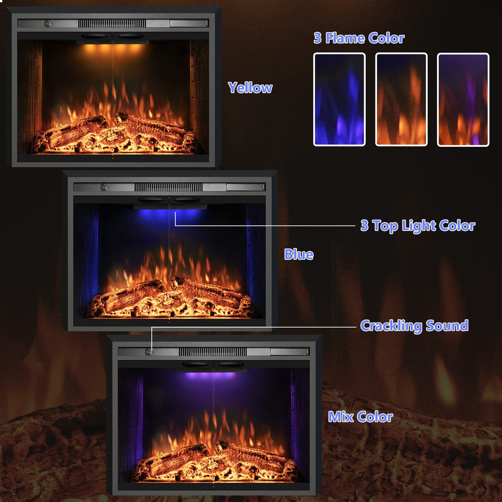 Black Electric Fireplace Insert with Metal Trim Kit, 45" W x 32" H U168972