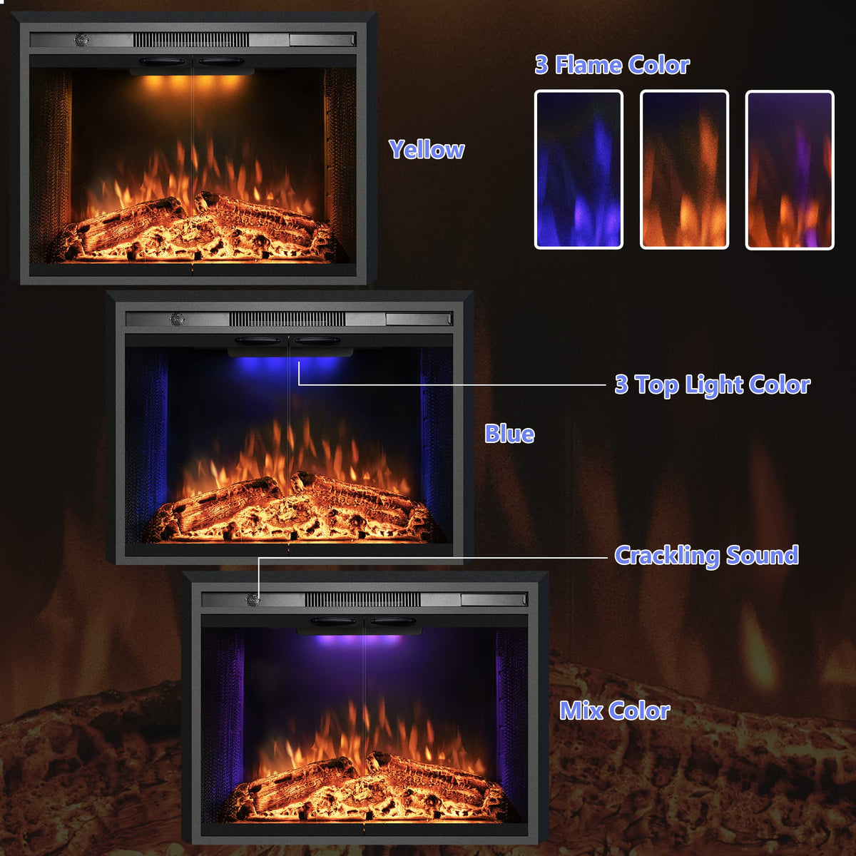 Black Electric Fireplace Insert with Metal Trim Kit, 45" W x 32" H U168972