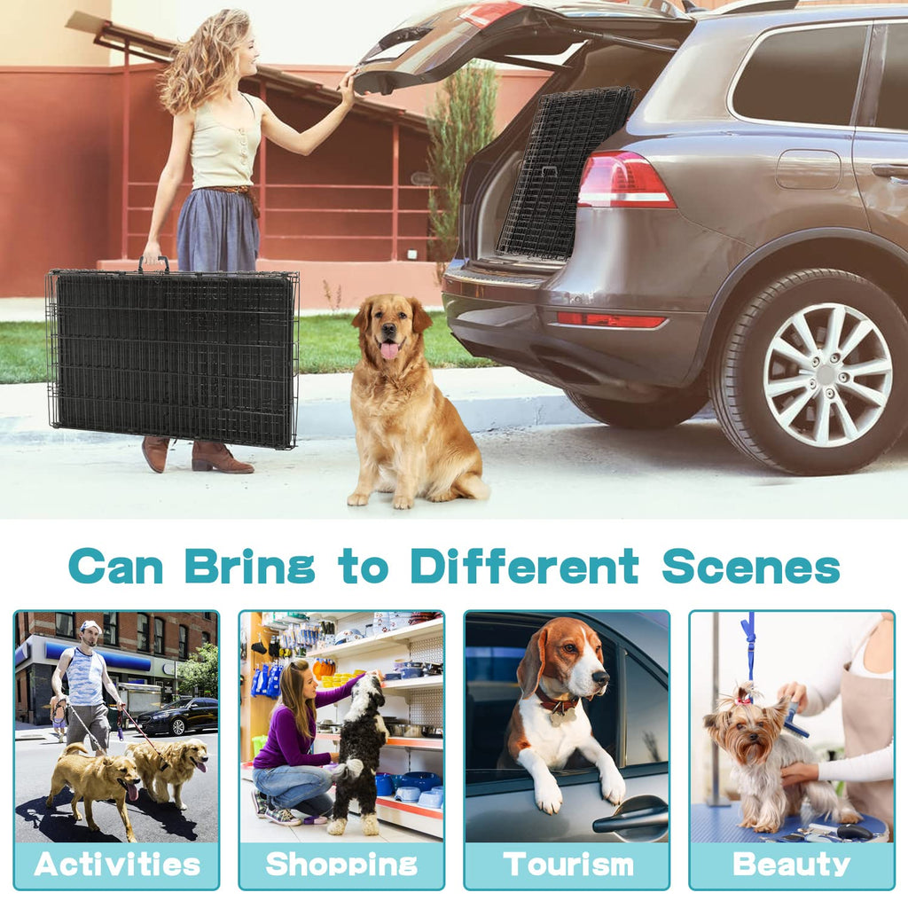 36 Inch Double-Door Metal Dog Crate with Tray and Divider S9839