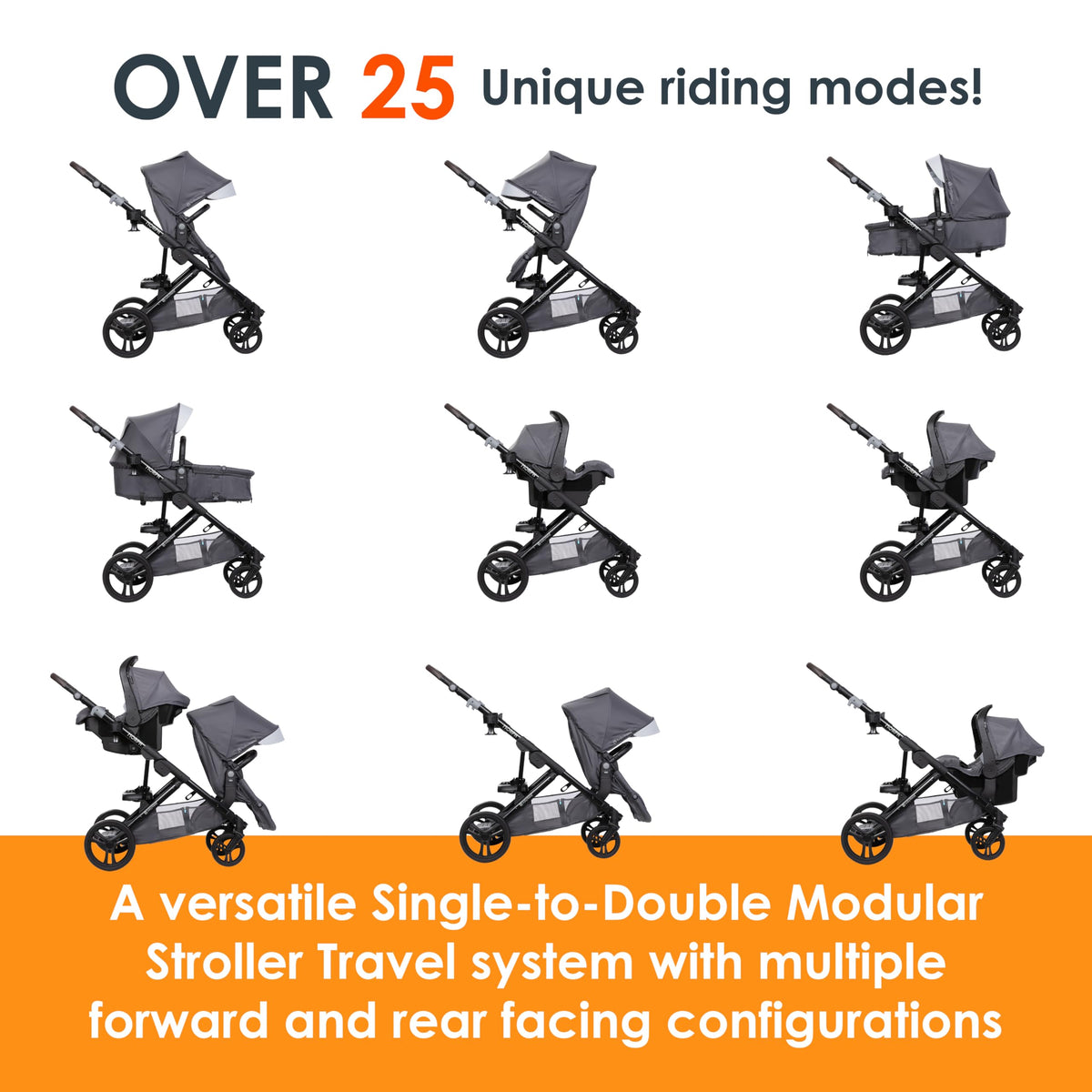 Single to Double Modular Stroller Travel System with Infant Car Seat M64561