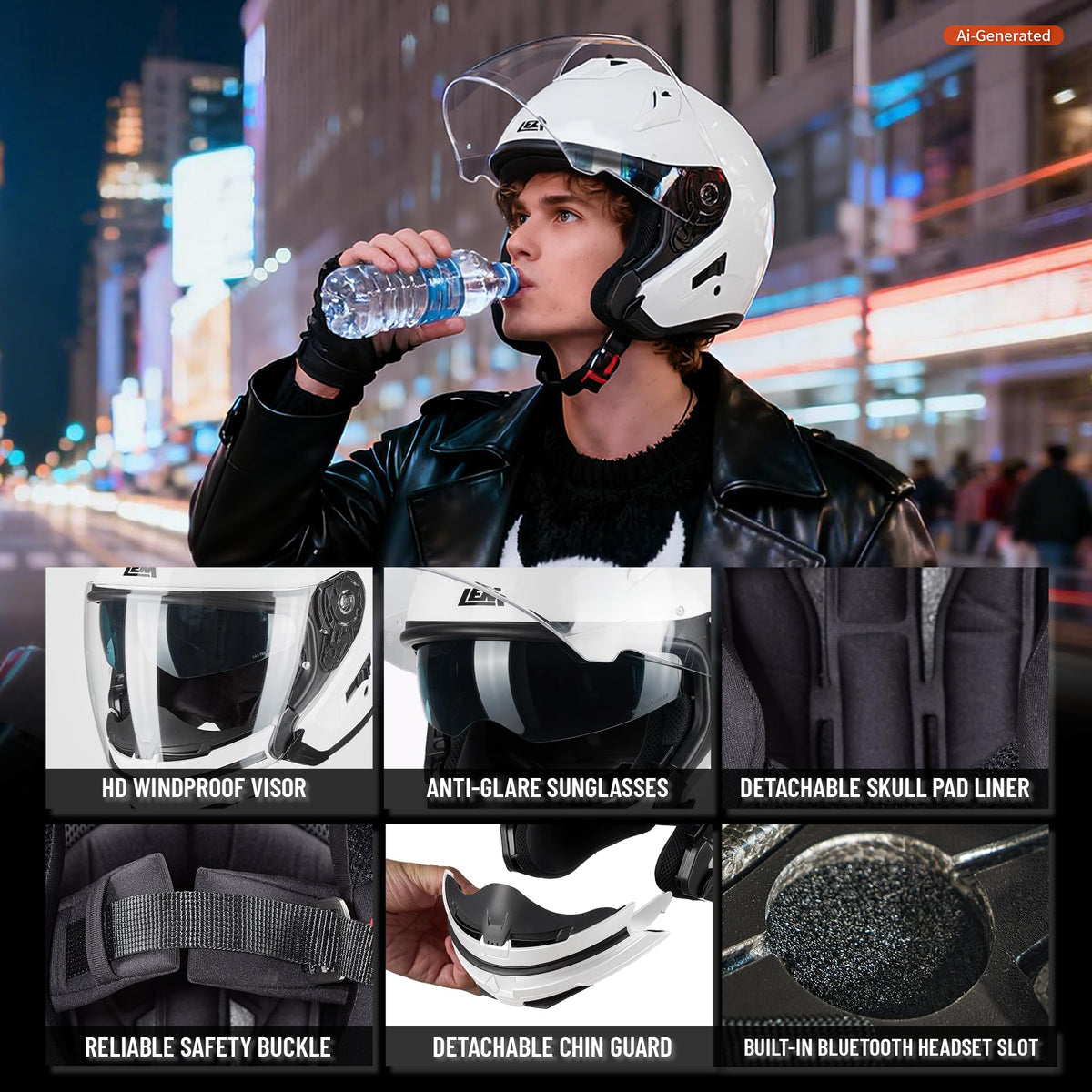 White Medium Full Face Motorcycle Helmets H781762
