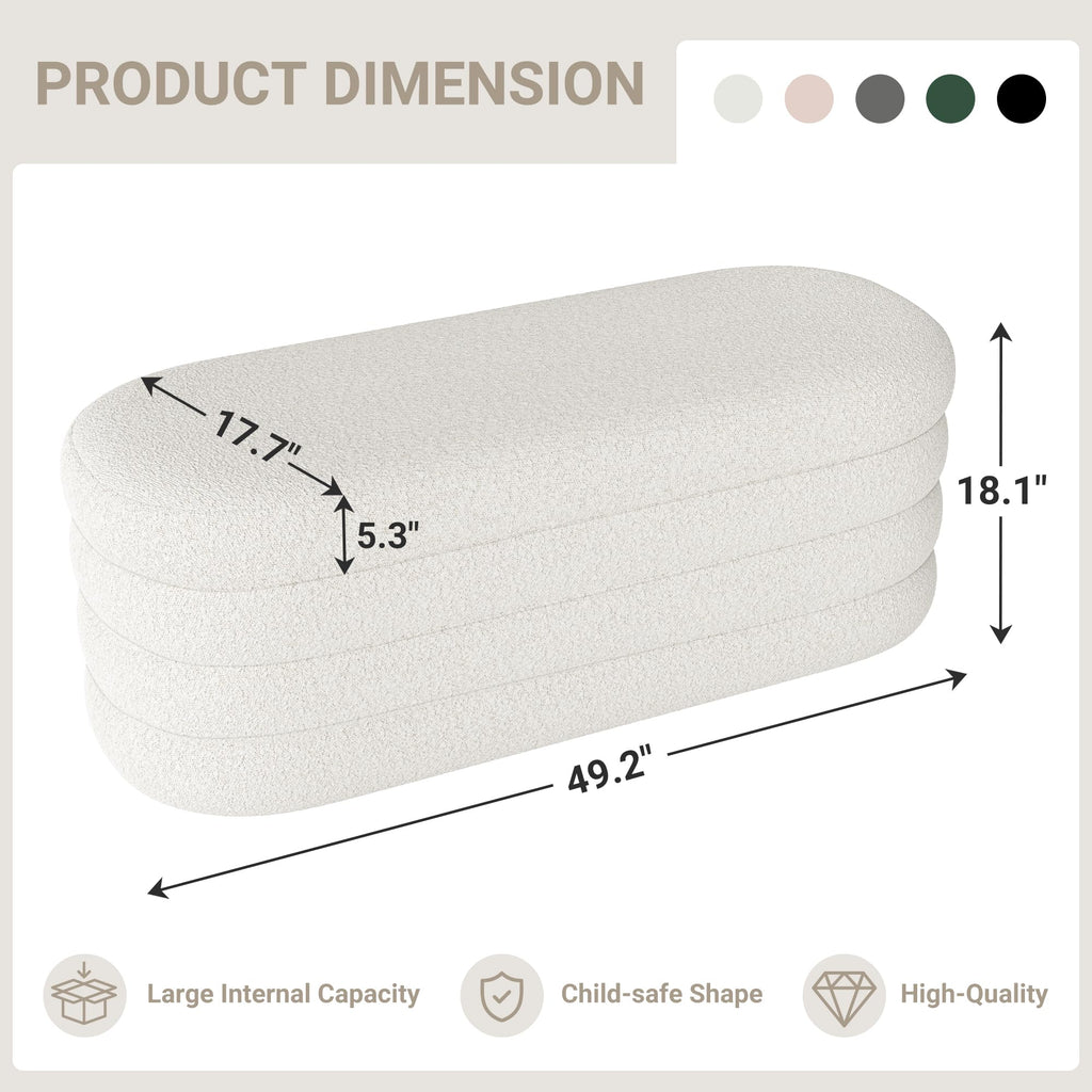 49.2 Inch Ivory Upholstered Storage Ottoman Bench P844251