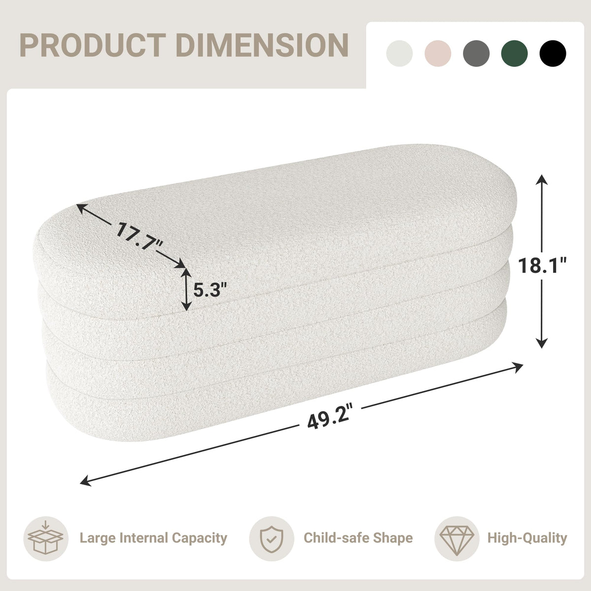49.2 Inch Ivory Upholstered Storage Ottoman Bench P844251