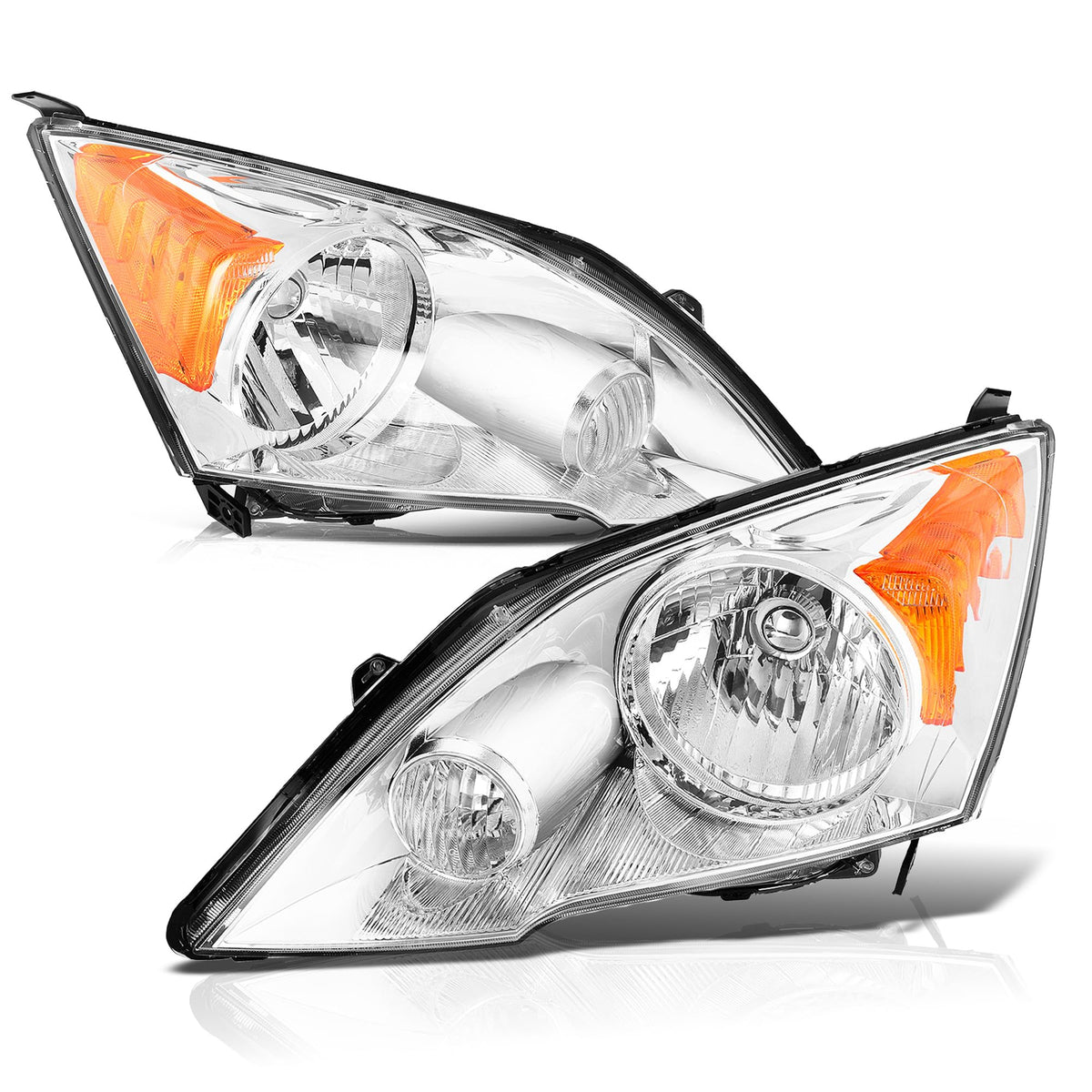 Halogen Headlight Assembly Pair Chrome Housing Clear Lens M2966
