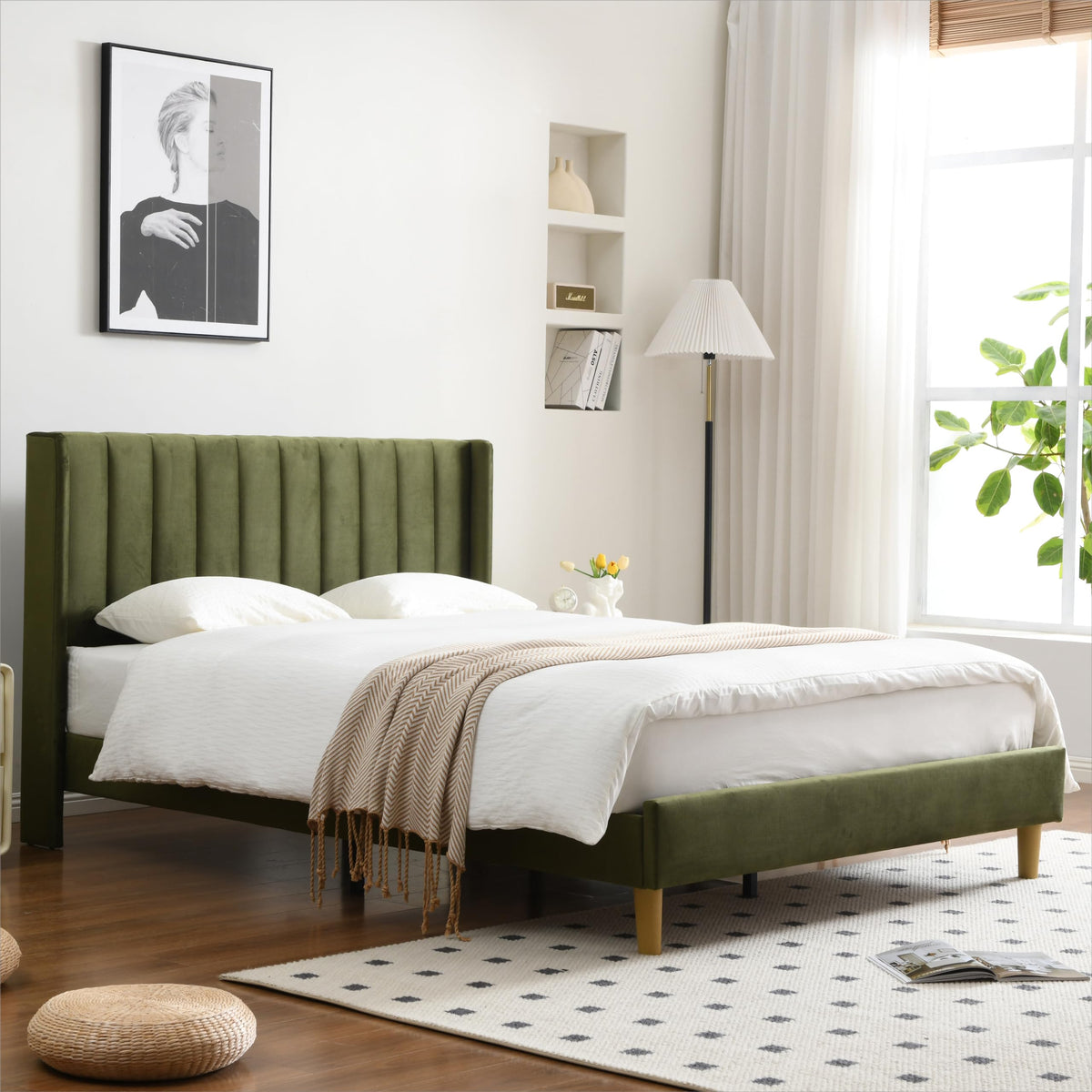 Queen Bed Frame with Upholstered Headboard C38557
