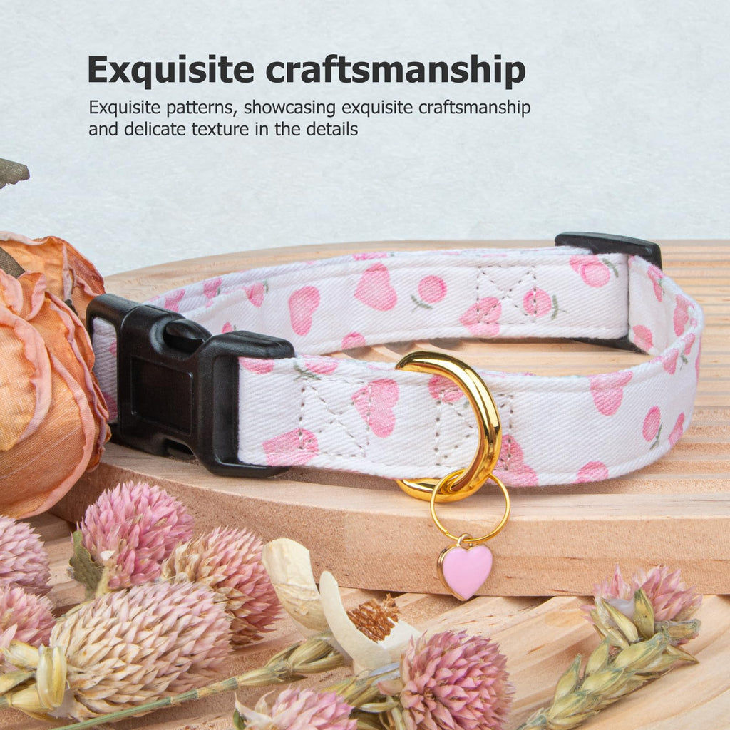 Cotton Dog Collar White and Pink Love Heart with Pendant T740