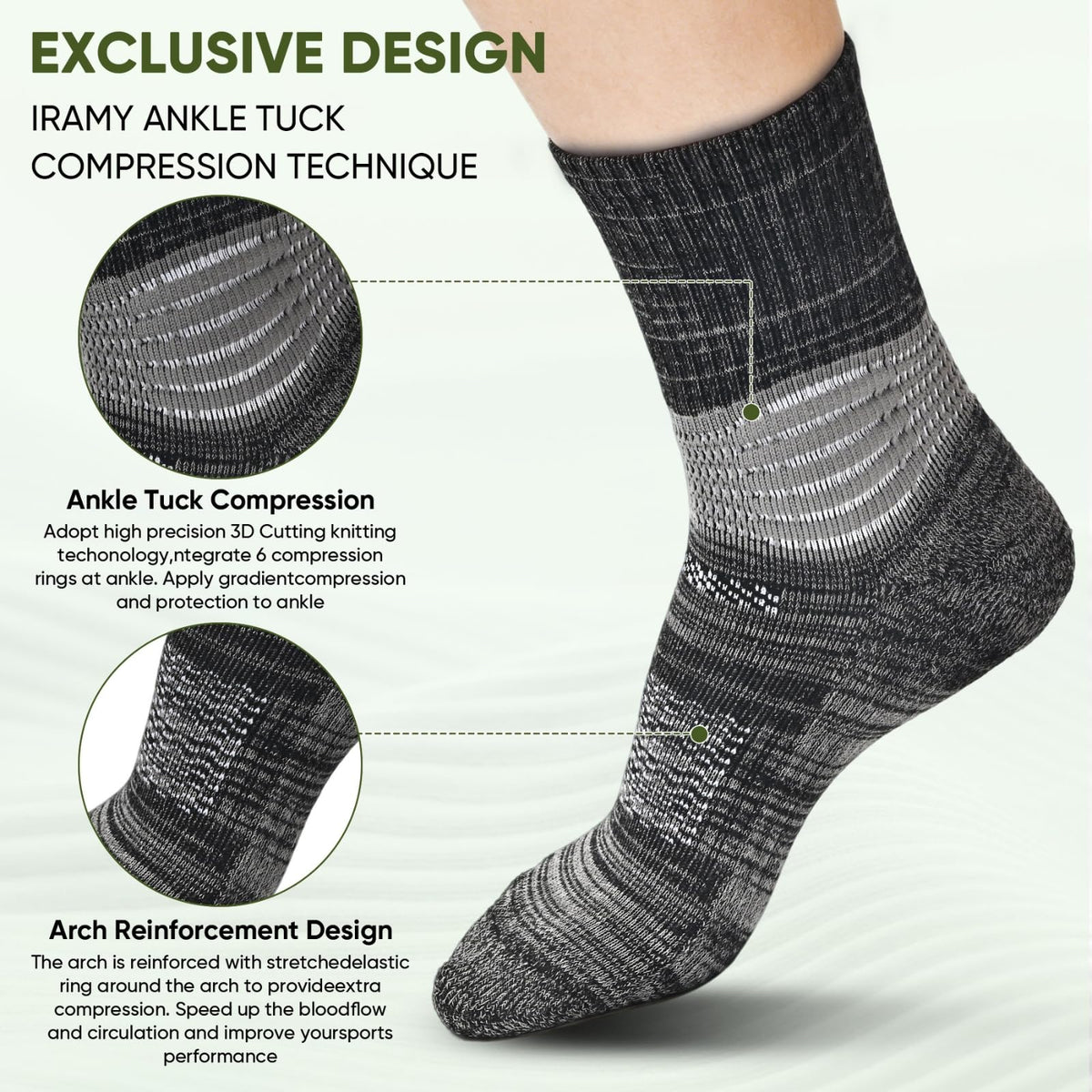 Compression Ankle Support Crew Socks 3 Pairs R53669