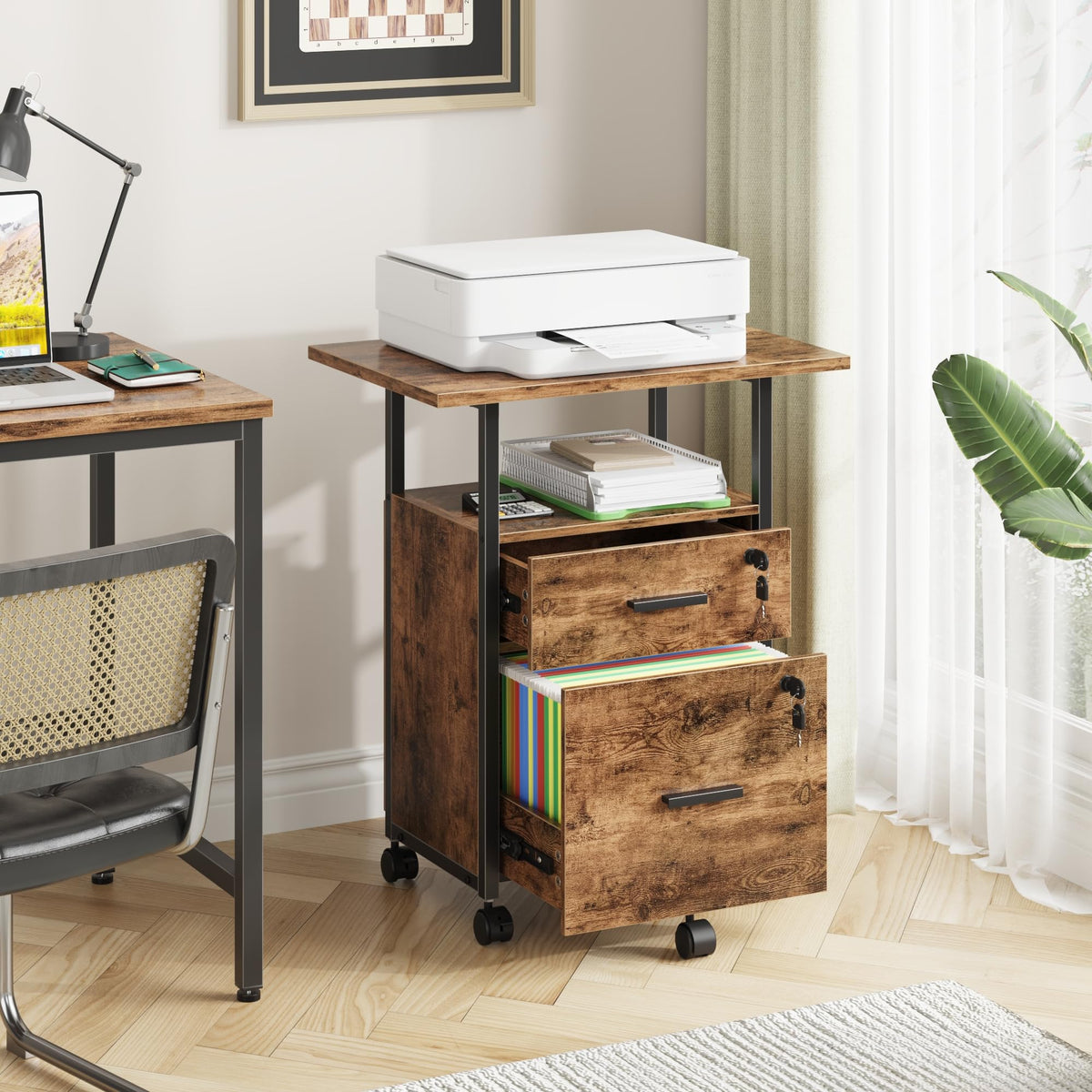 2 Wood Drawer Lockable File Cabinet with Extended Desktop L582