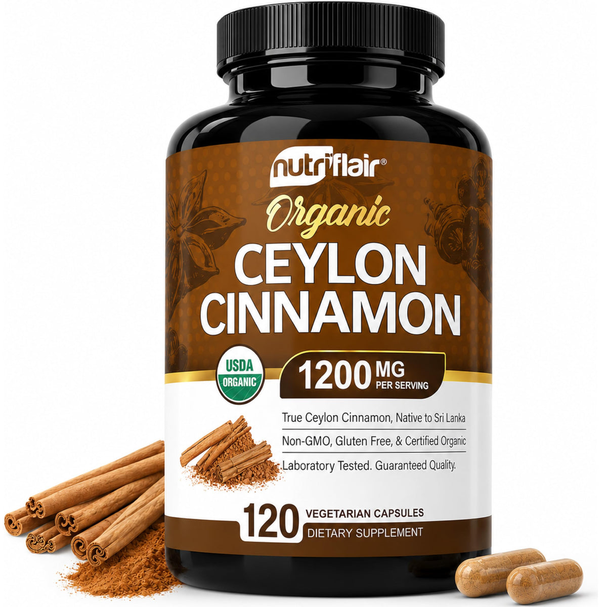 Organic Ceylon Cinnamon 1200mg 120 Capsules R660
