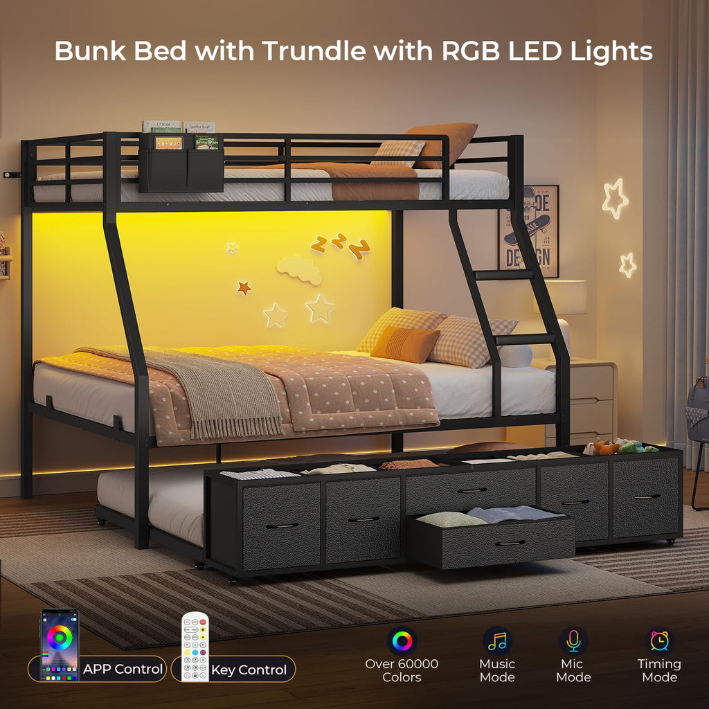 Twin Over Full Bunk Bed with Trundle and 6 Storage Drawers X2197