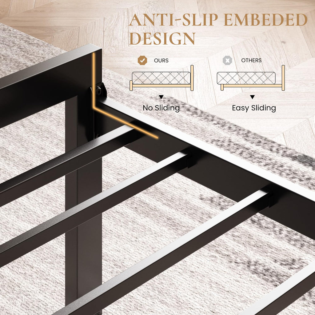 Twin Size Metal Bed Frame with Linen Tufted Headboard W9415
