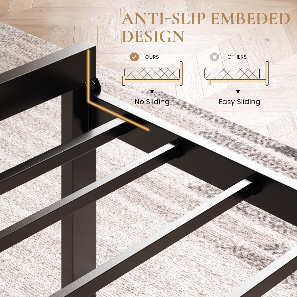 Twin Size Metal Bed Frame with Linen Tufted Headboard W9415