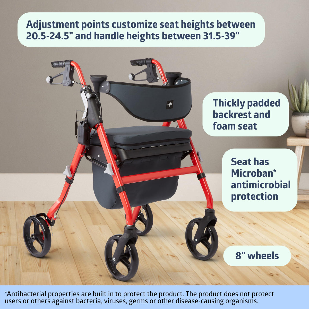 Black & Red Rolling Walker with Memory Foam Seat E333242