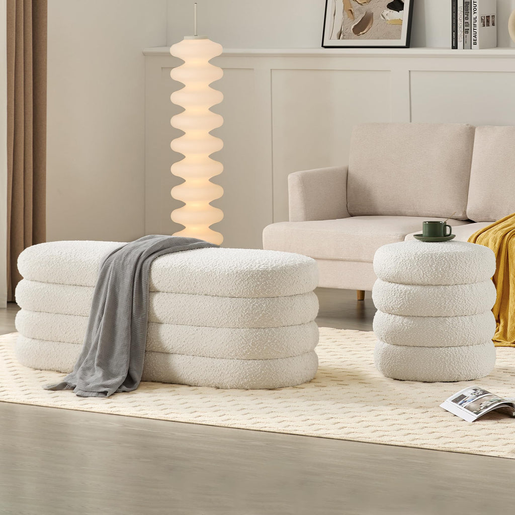 49.2 Inch Ivory Upholstered Storage Ottoman Bench P844251