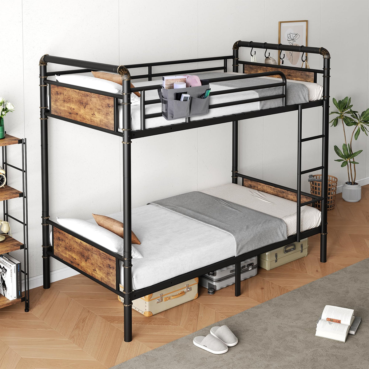 Twin Over Twin Metal Bunk Bed with Safety Guard Rails O812330