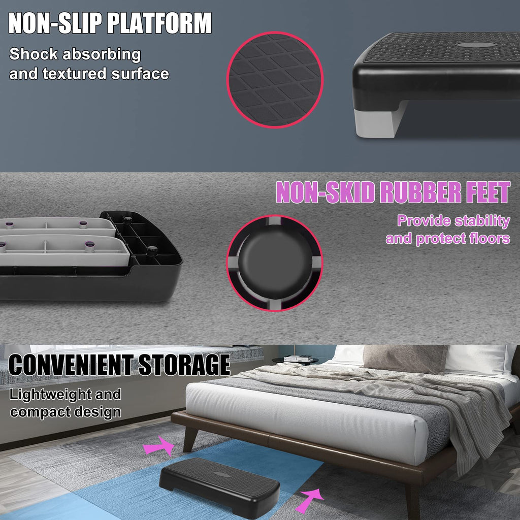 Adjustable 4"-6" Step Aerobics Platform with 2 Riser Q7457