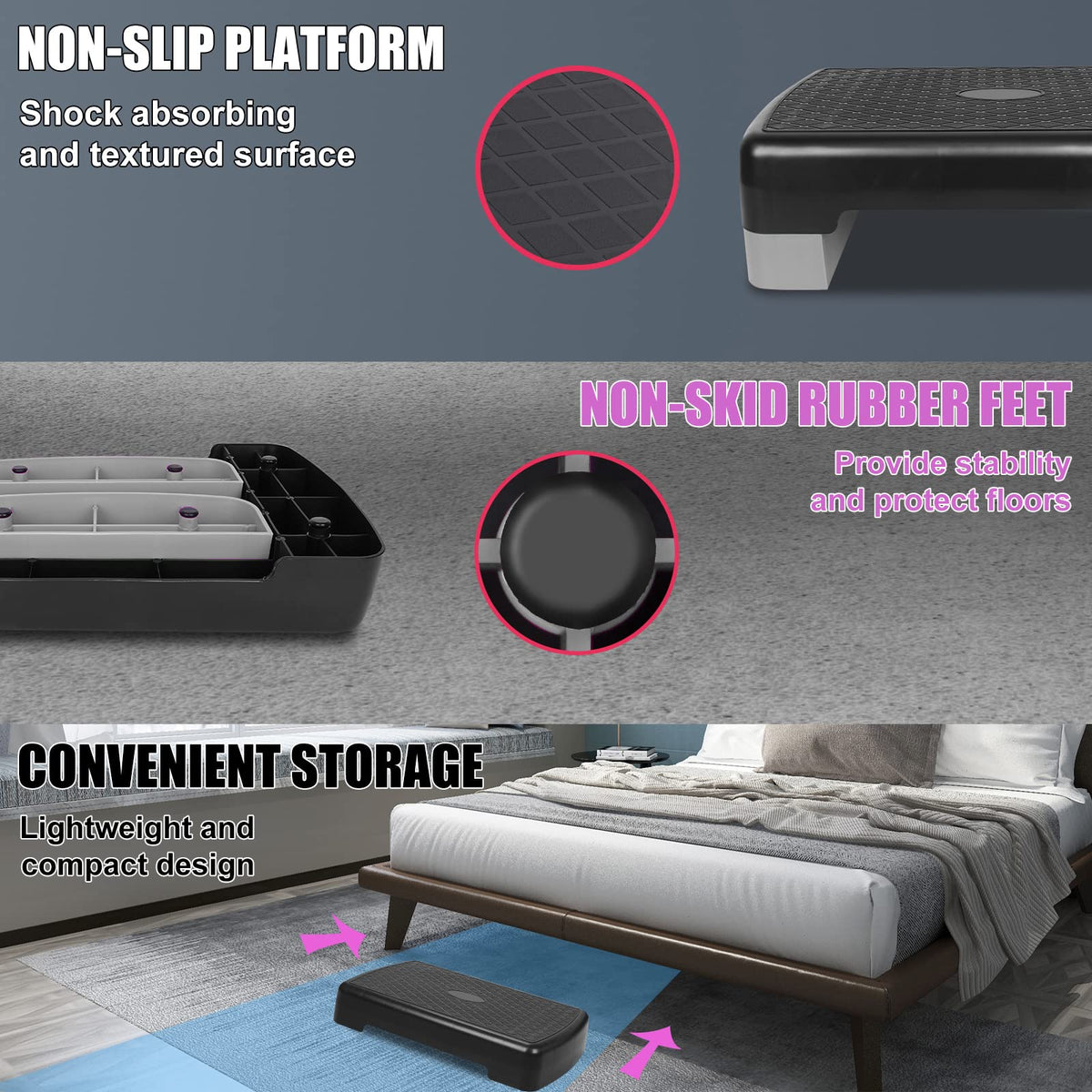 Adjustable 4"-6" Step Aerobics Platform with 2 Riser Q7457