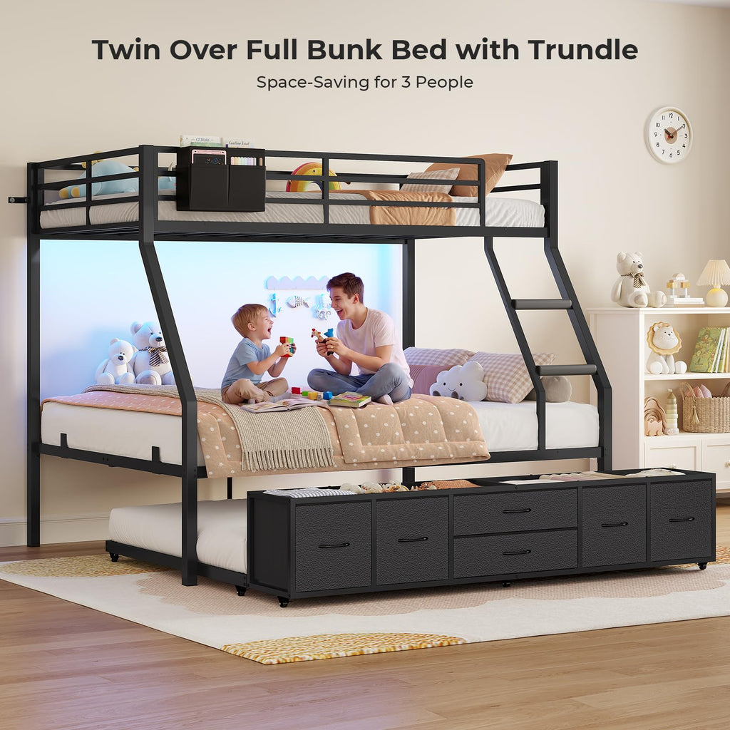 Twin Over Full Bunk Bed with Trundle and 6 Storage Drawers X2197