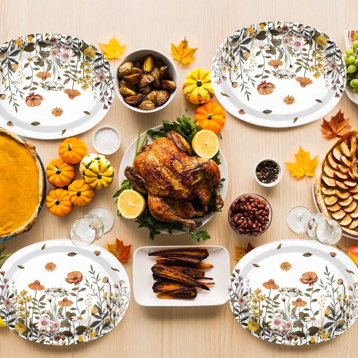 50Pcs Fall Oval Paper Plates 10" x 12" Heavy Duty Disposable Platters E7352